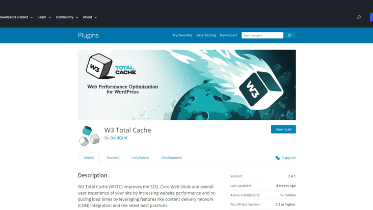 W3 Total Cache WordPress plugin page