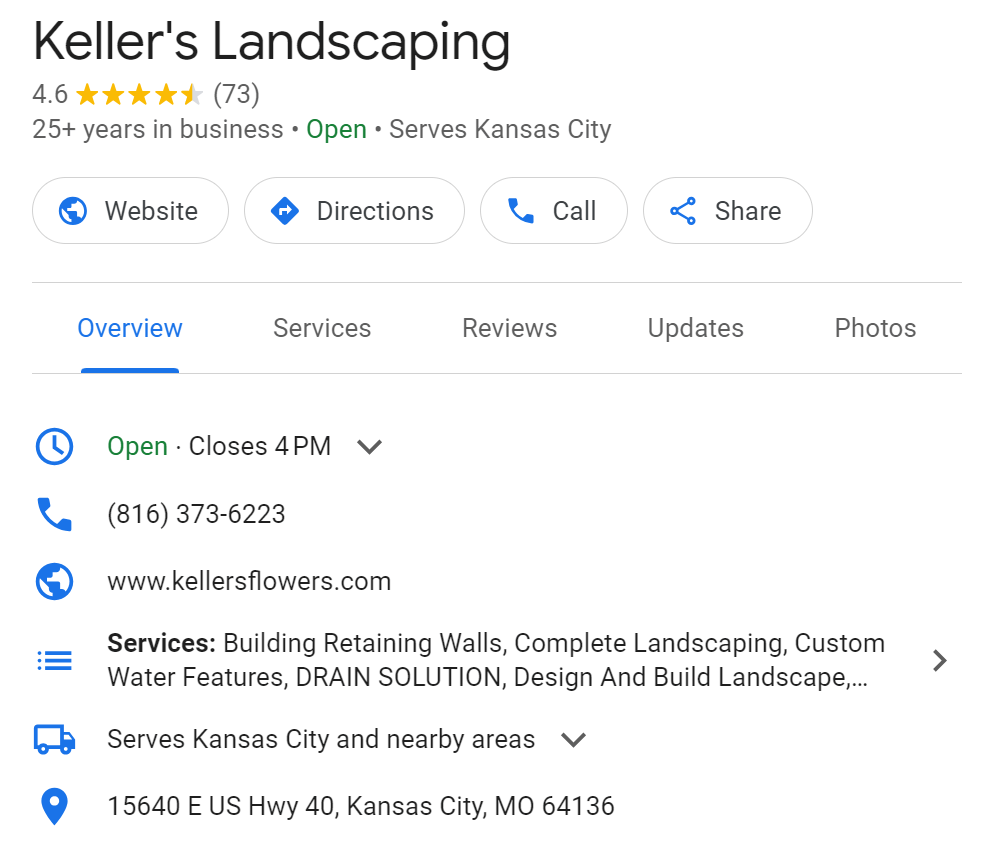 Local service business Google Business Profile listing