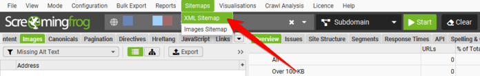 Screaming Frog sitemap generation