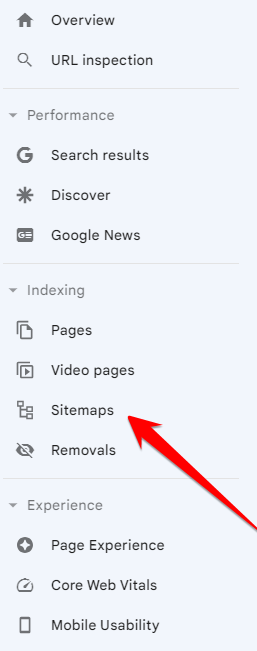 "Sitemaps" se encuentra en la categoría "Indexación" del menú de Google Search Console