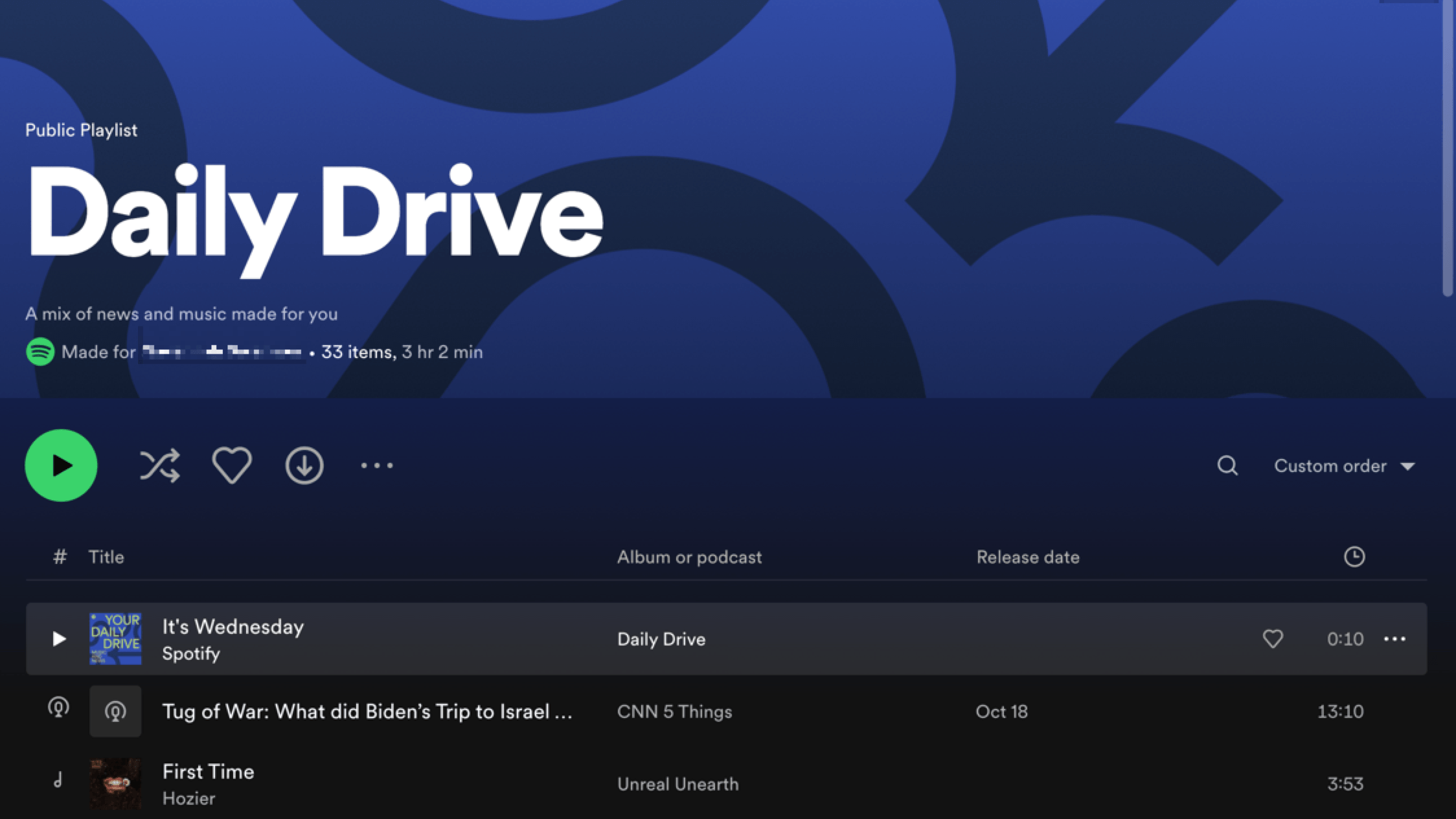 Spotify Daily Drive playlist