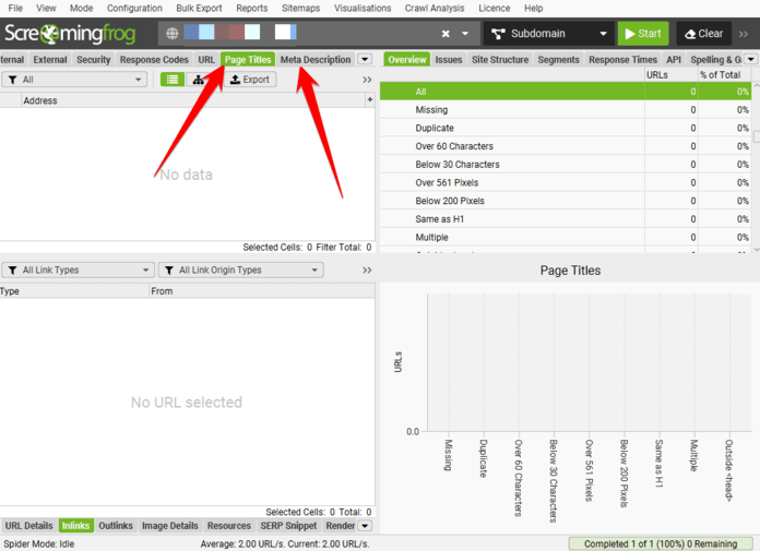 Screaming Frog title and meta description report