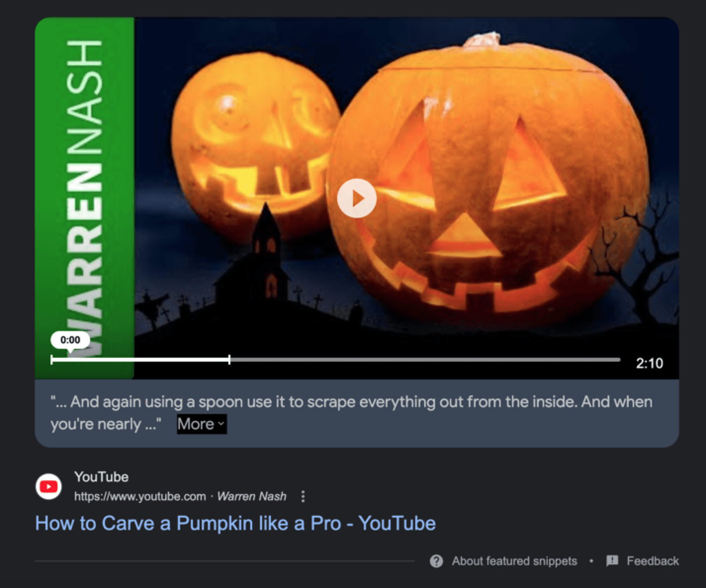 Video featured snippet example