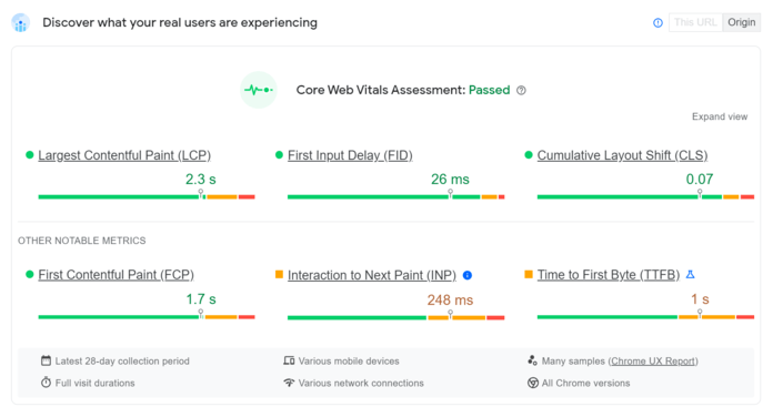 PageSpeed Insights report for website indexing