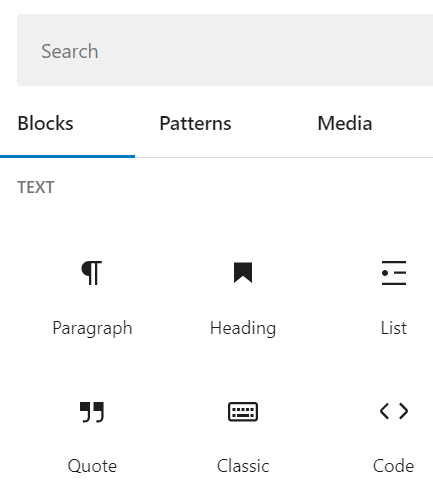 List of WordPress text blocks