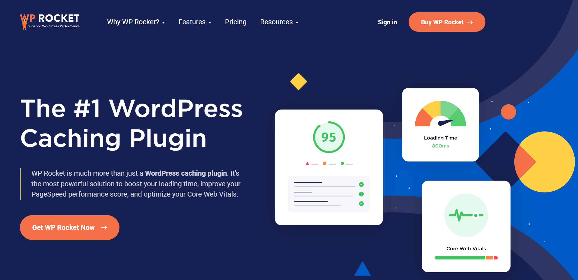 Homepage for the WP Rocket WordPress plugin