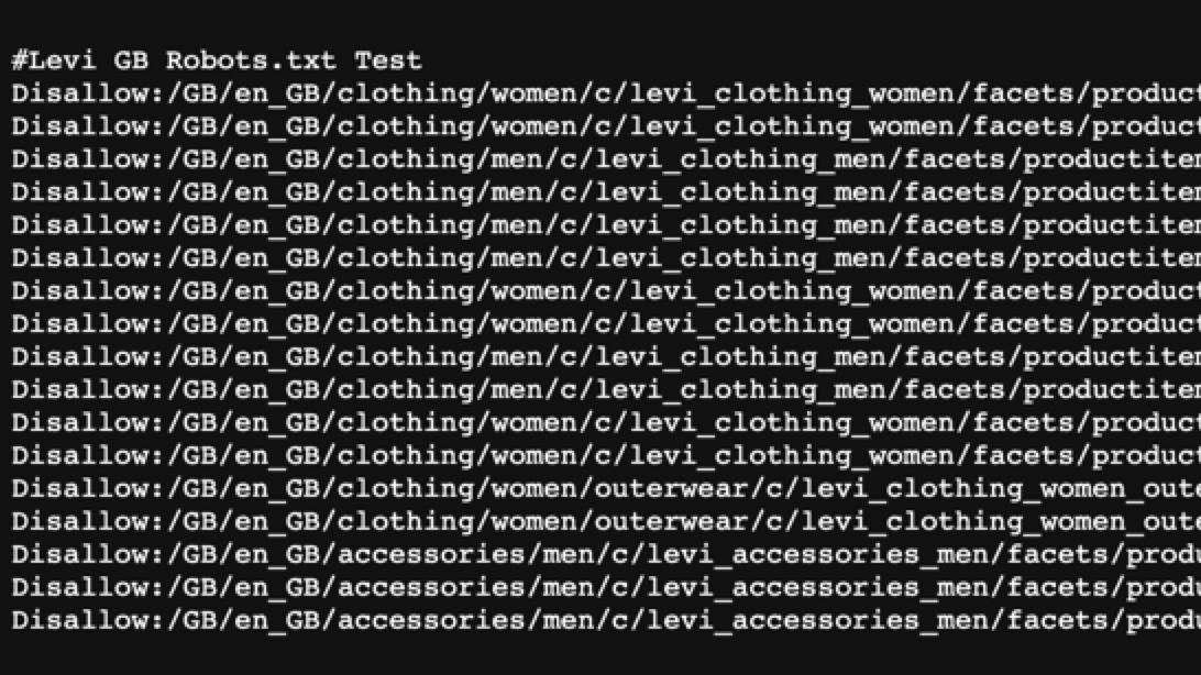 Levi's XML sitemap lists URLs for search engine crawlers