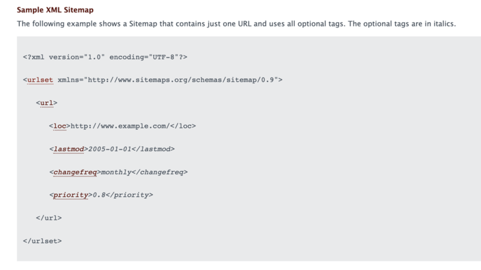 XML sitemap example