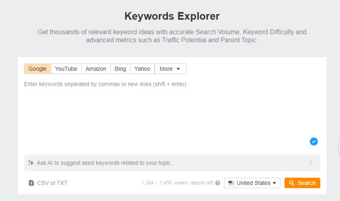 Ahrefs Keywords Explorer tool