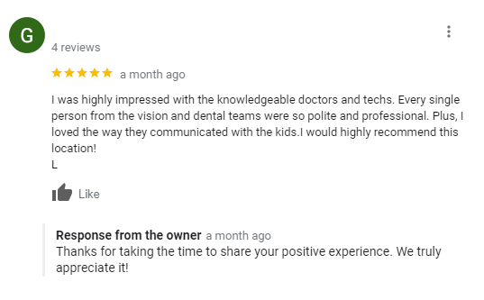 Online reviews for a dentist office