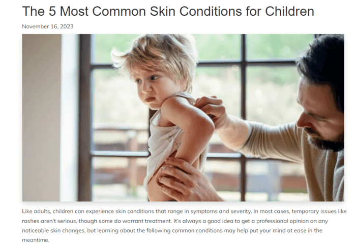 Custom dermatology blog post on common skin conditions for children