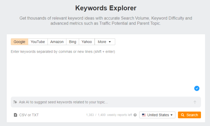 Ahrefs Keyword Explorer tool