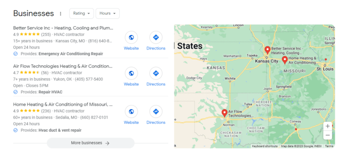 Google Business Profile listings for HVAC companies