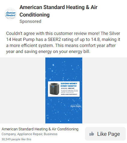 Facebook ad for an HVAC company