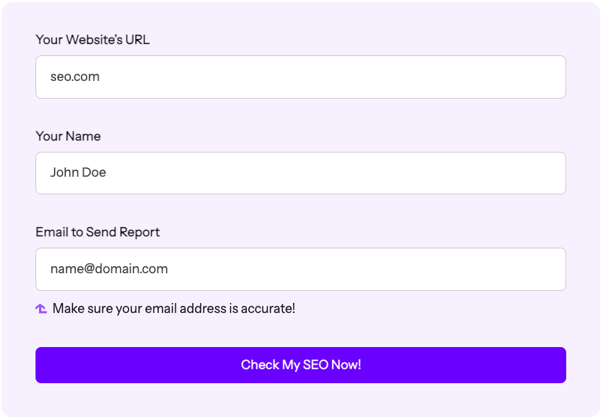 A web form from an SEO checker service for submitting a website for analysis.