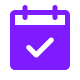 a purple calendar with a white check mark on it.