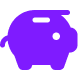a purple piggy bank icon on a white background.