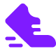 a purple icon of a running shoe on a white background.