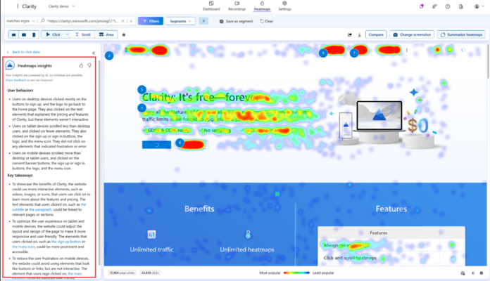 Heatmap insights with AI SEO in Microsoft Clarity