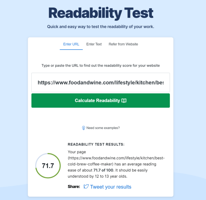 Readability test results