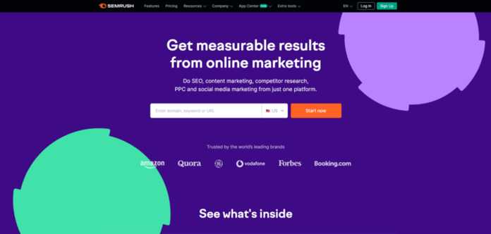 a purple website says get measurable results from online marketing