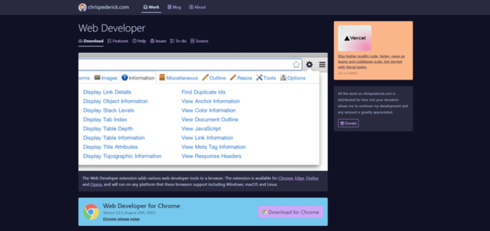 a screenshot of the web developer website