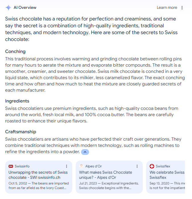 AI Overview ranking factor: Sources example
