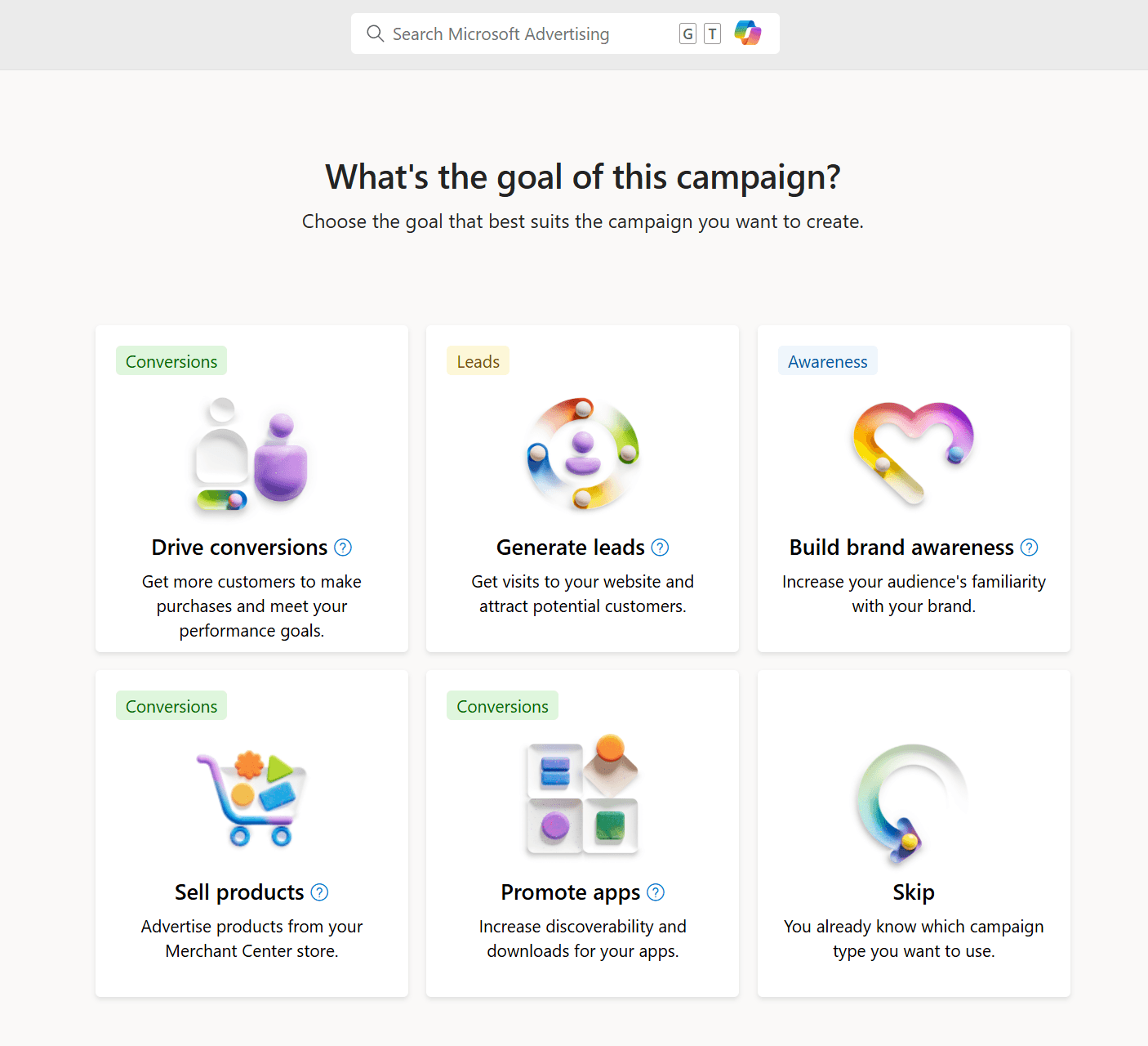 Screenshot of Microsoft Ads campaign goals