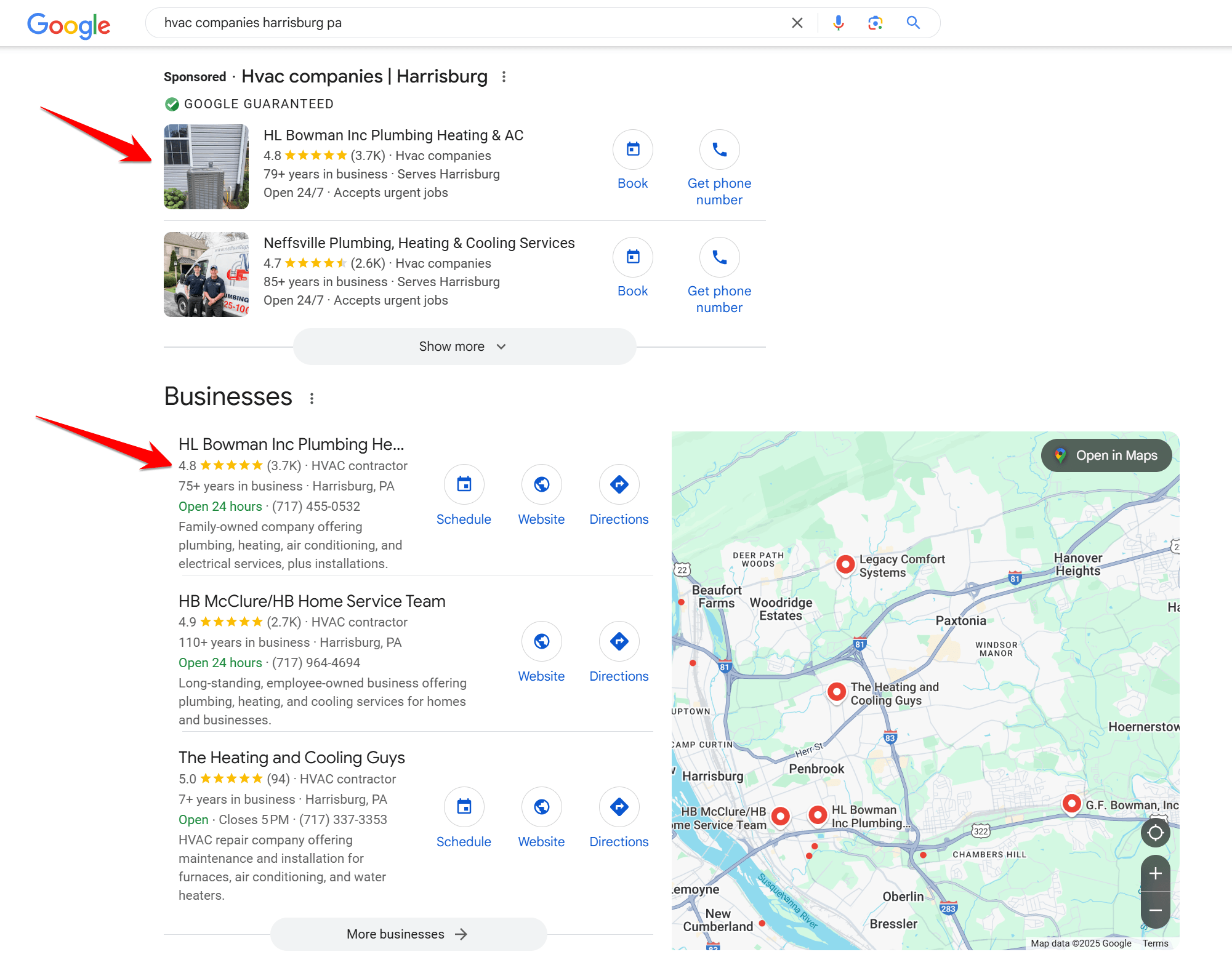 Screenshot of paid and organic results in the SERPs