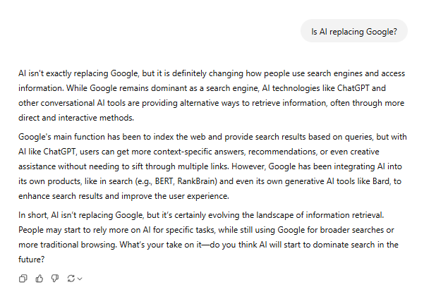 AI search result example
