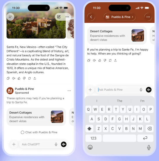 ChatGPT chatting with an advertiser