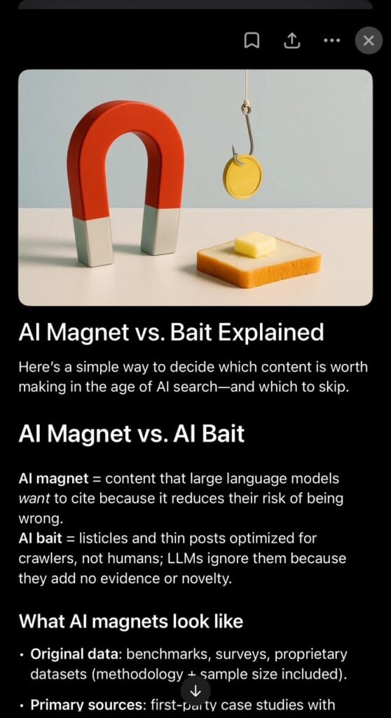 Information presented when exploring a topic