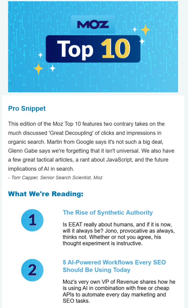 Moz Top 10 email preview