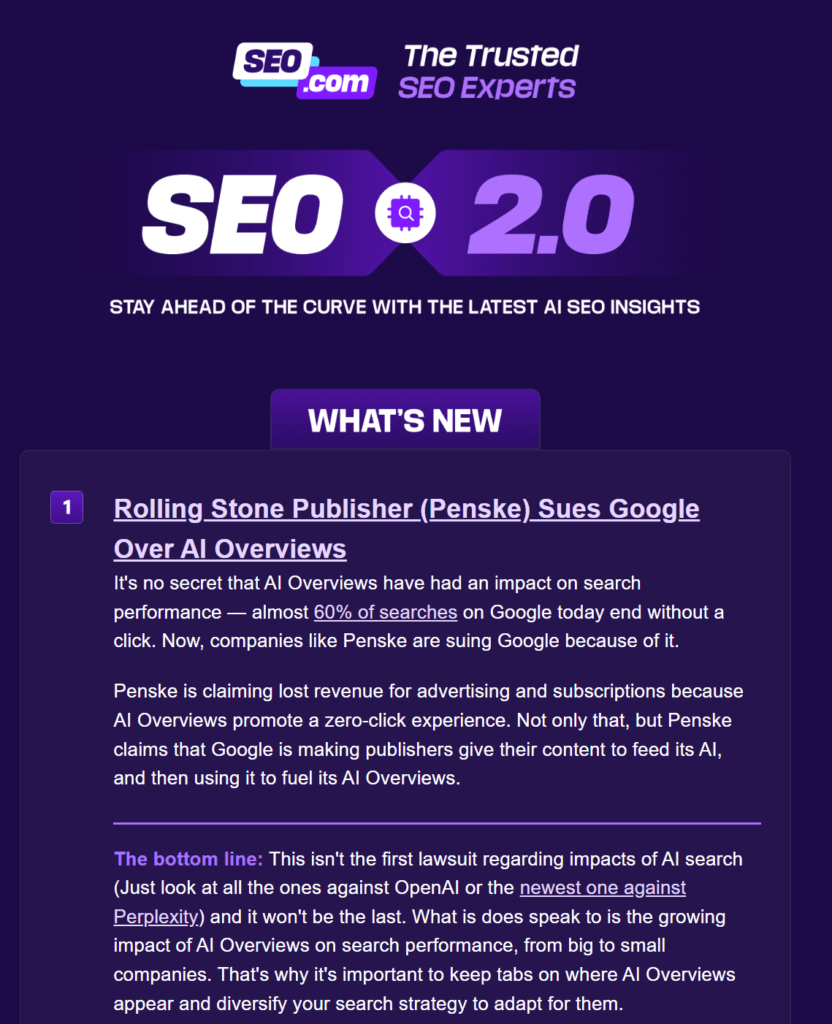 Preview of the SEO 2.0 email