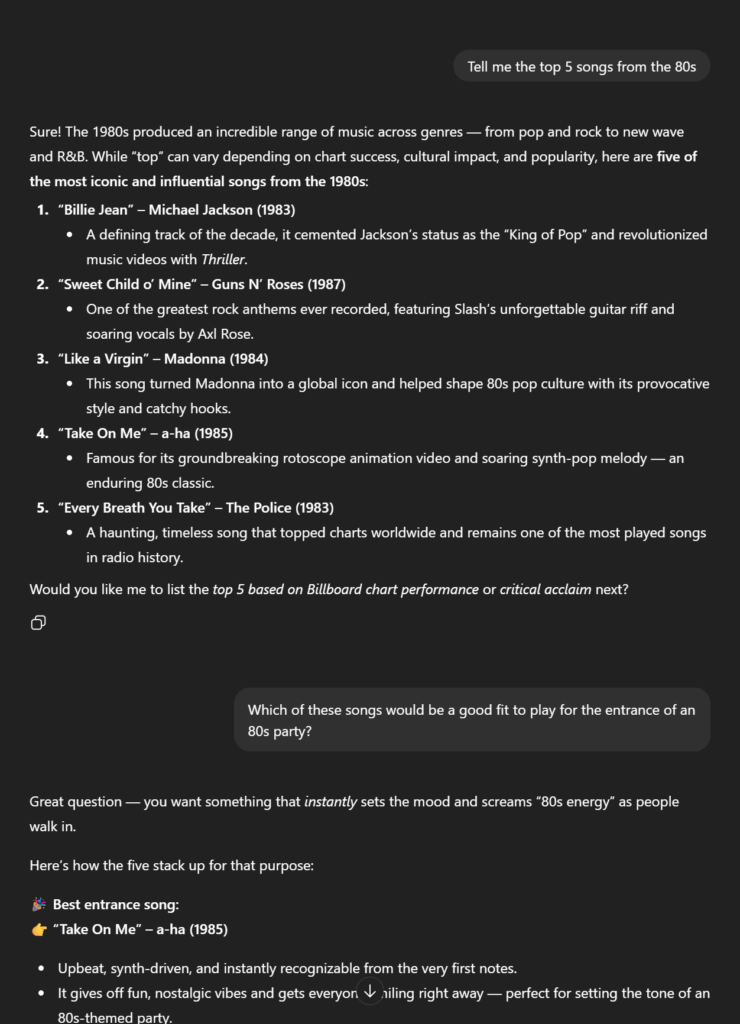 Example of a conversation with ChatGPT