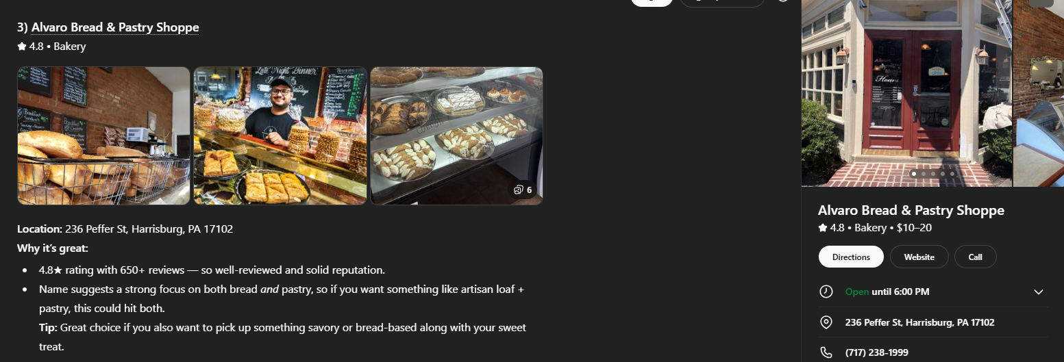 Local information listed in ChatGPT query