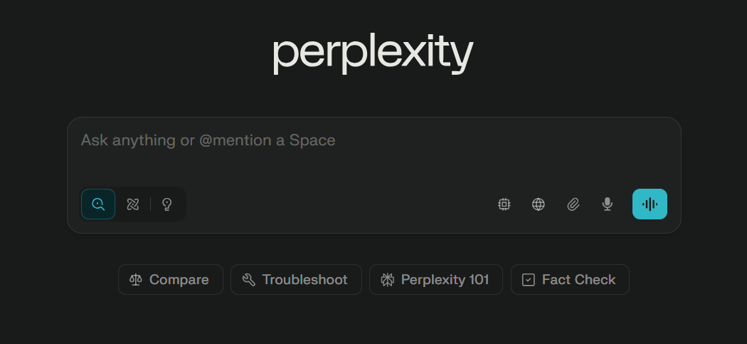 Perplexity home page