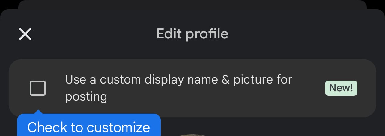 Box indicating where people can select to have a custom display name