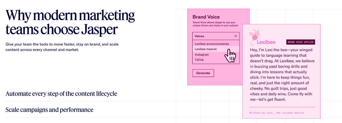 Homepage for Jasper AI