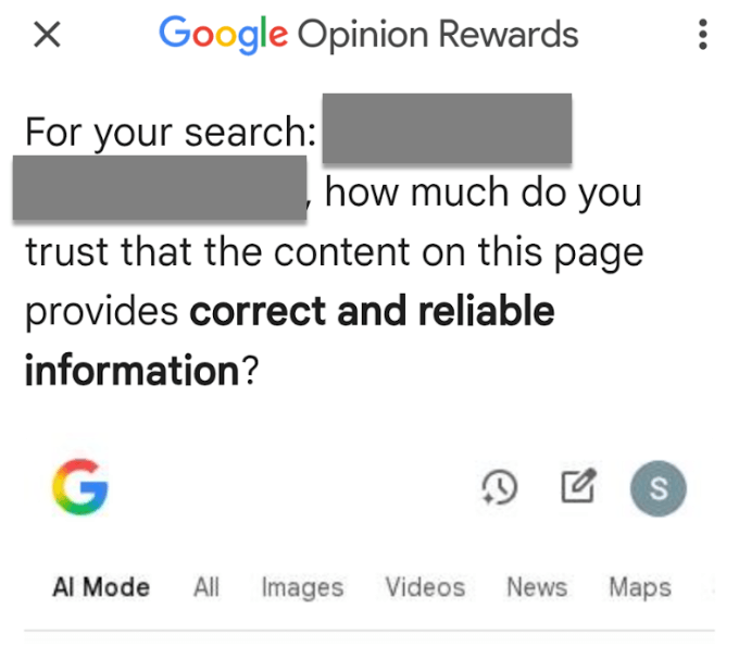 Google survey question about AI generated content