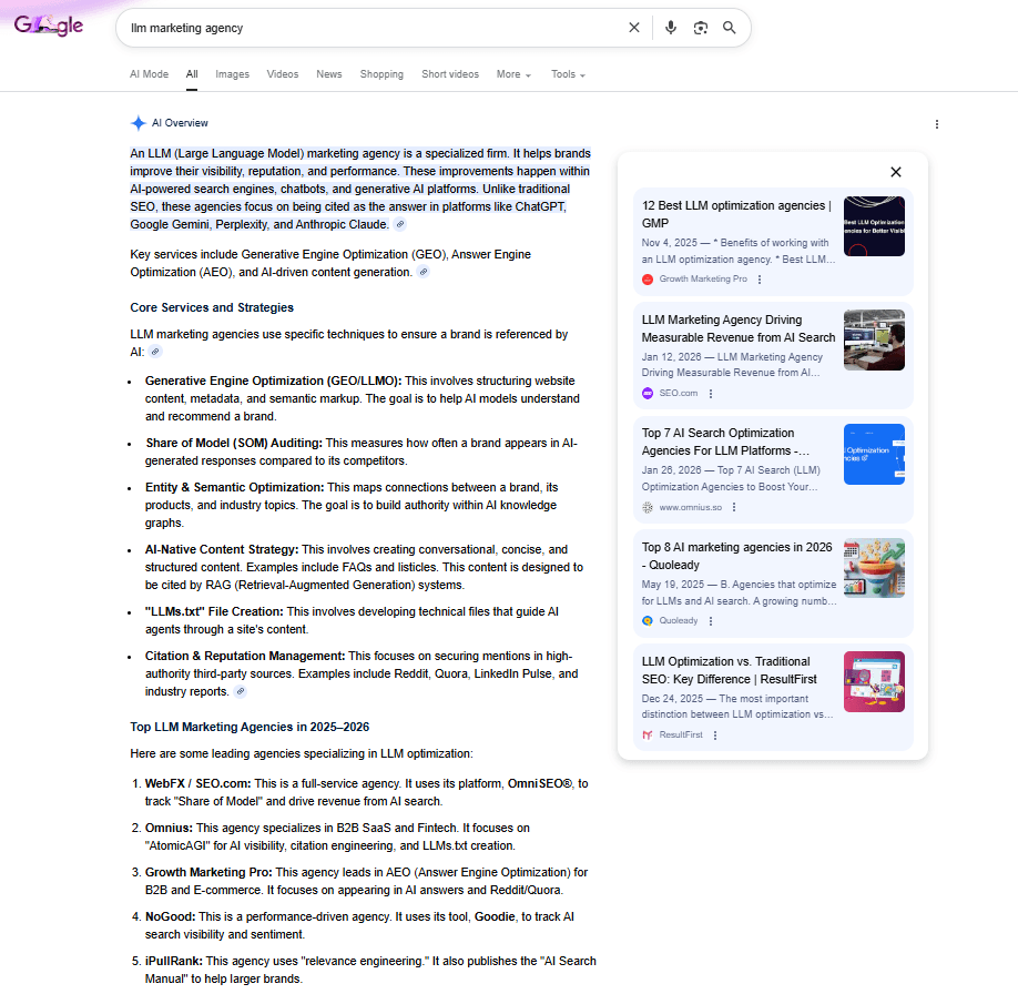 AI Overview for LLM marketing agency