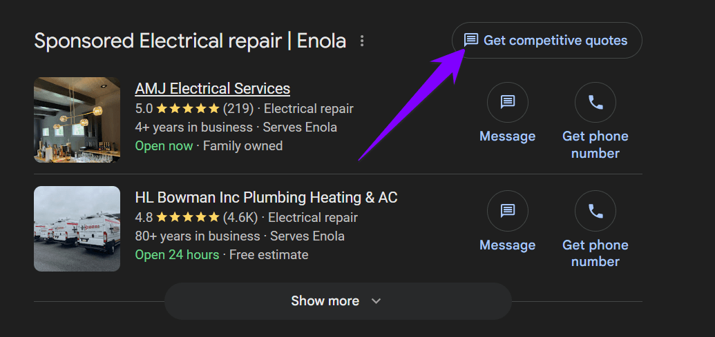 Competitive quote button in Local Services Ads