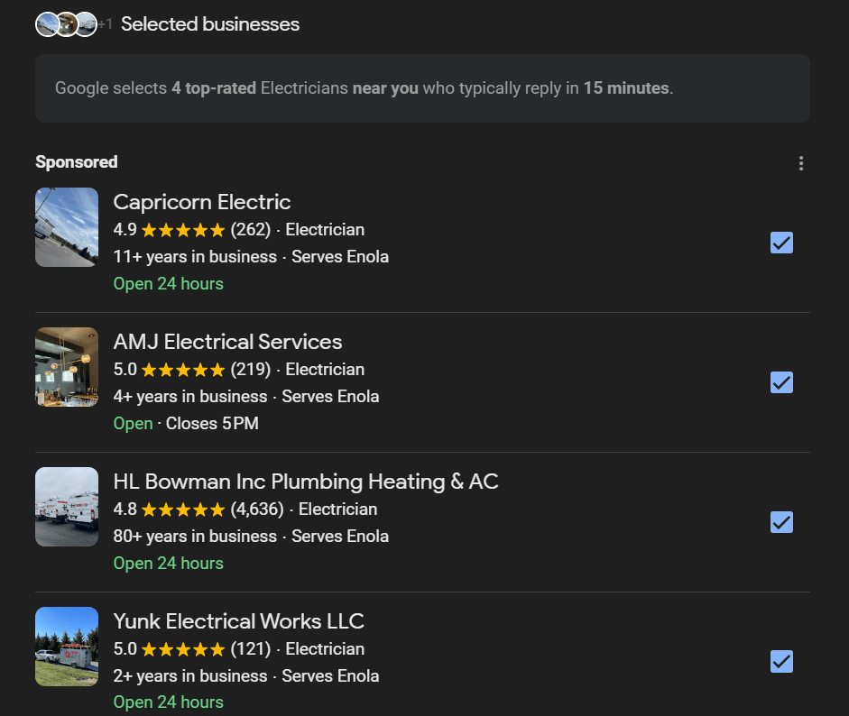 Top four electricians in a Competitive Quote