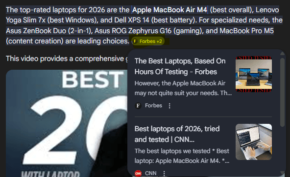 Link preview in Google AI Overviews