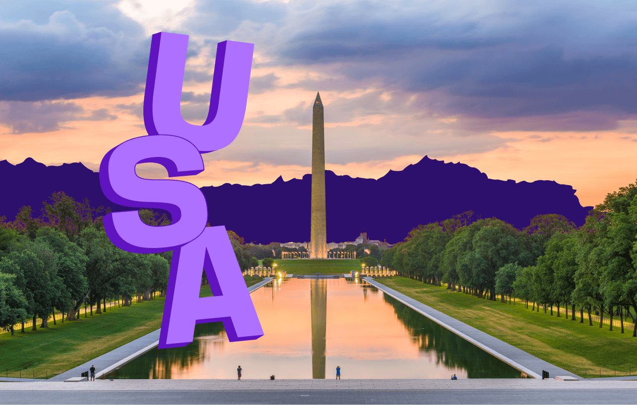 Imge of the Washington Monument with the word "USA" next to it