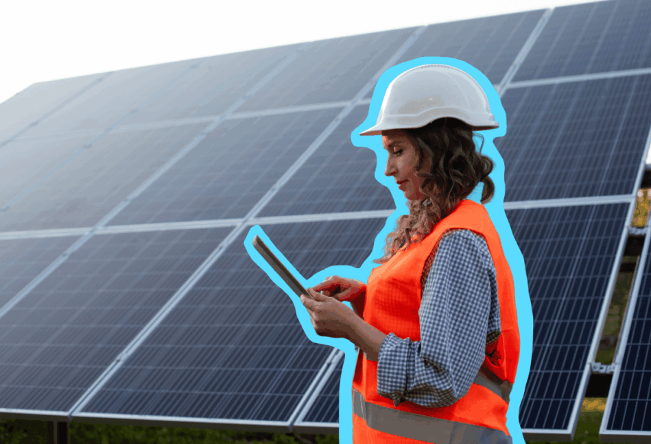Un technicien du secteur de l'énergie examine des panneaux solaires