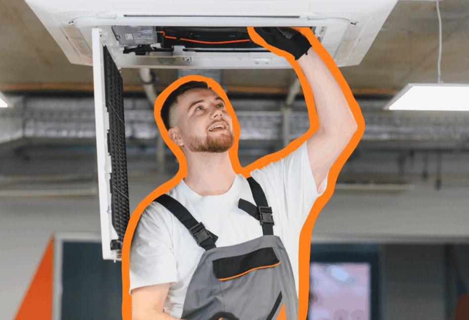 Hvac technician looking at a vent