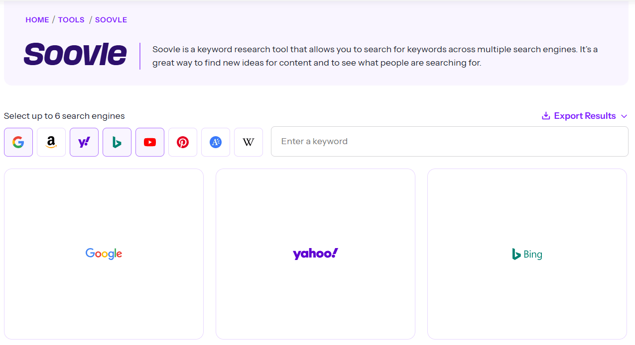 Soovle homepage