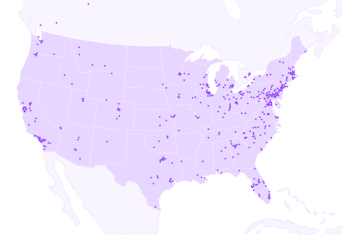 US map with local SEO service areas