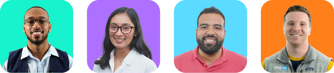 Employees at WebFX in colored boxes